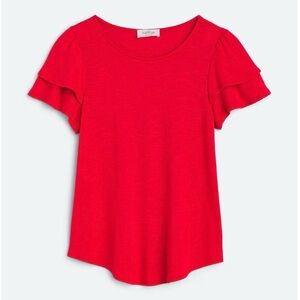 Kaileigh Tina Short Sleeve Ruffle Knit Tee Red Size 2X